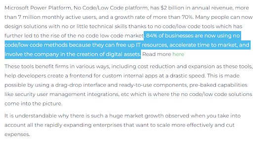 Statics of low-code platform for using business